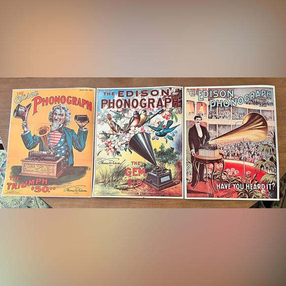 3 Edison Phonograph Posters - Picture 1 of 9